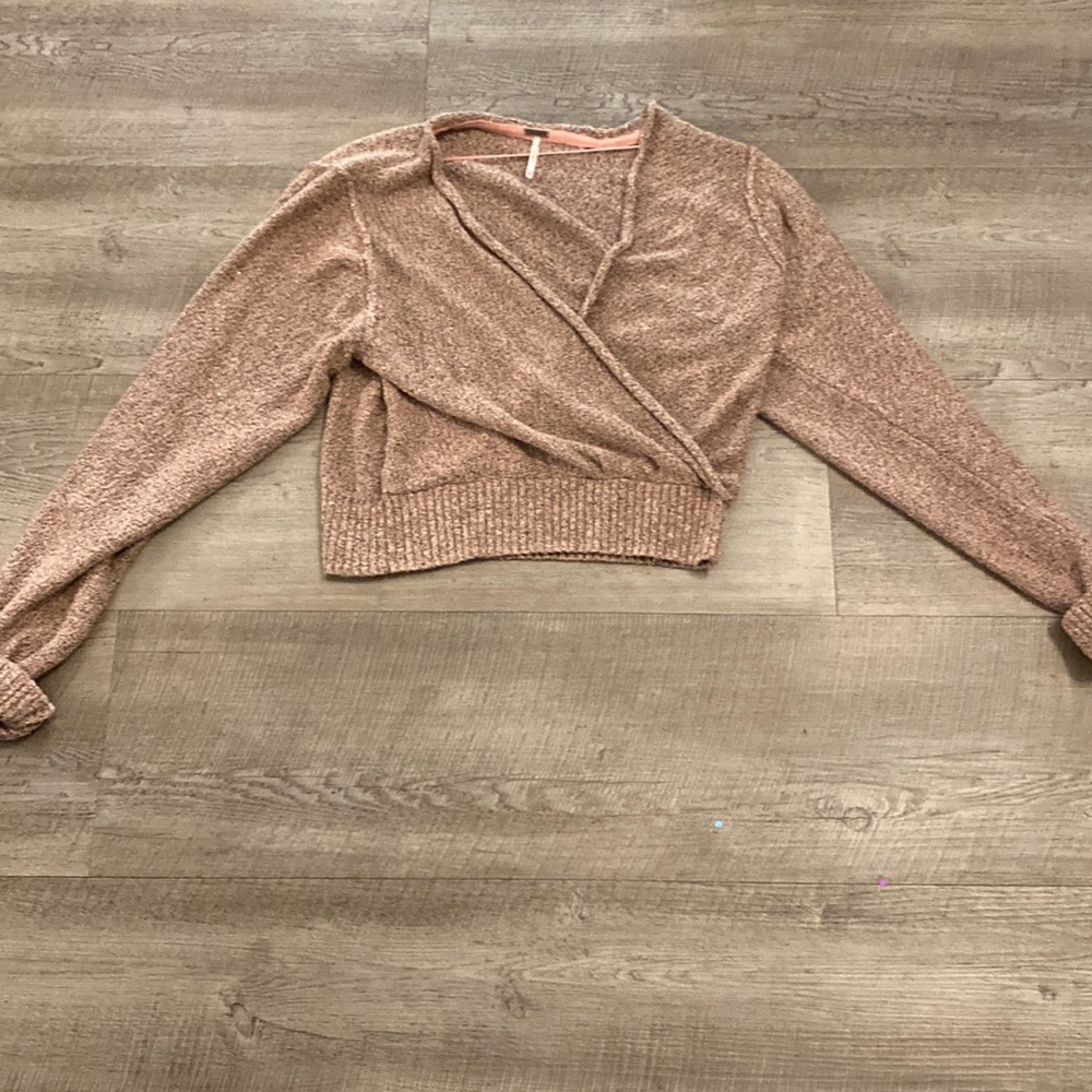Extra Small Sparkly Pink and Black Deep V-Neck Free People Sweater **